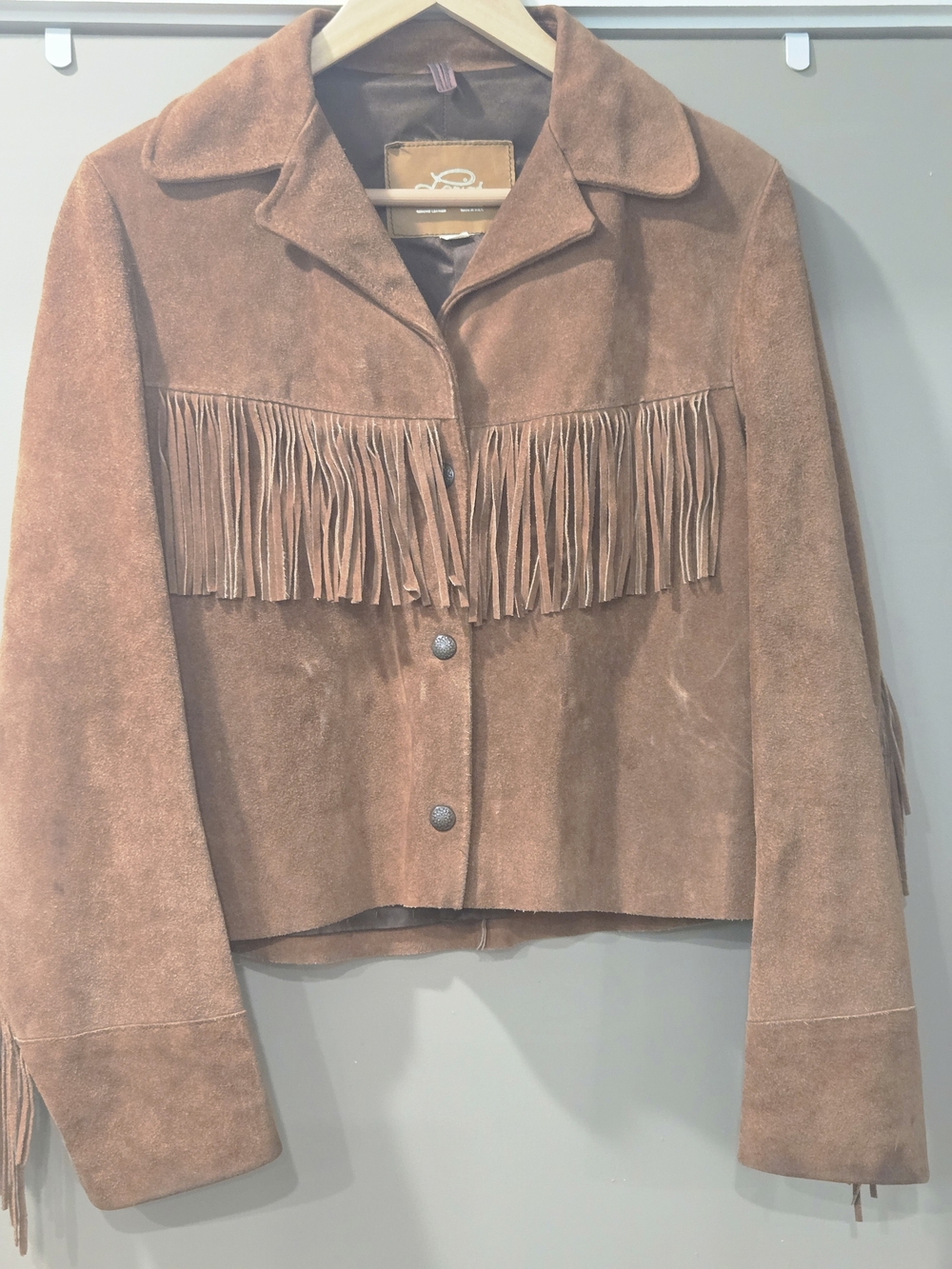 Vintage Lariat Leather Fringe Jacket Tan Cropped Western Suede Style - Picture 2 of 8